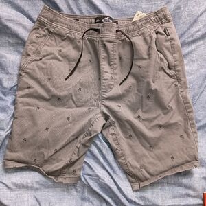 Hollister Men's Light Gray Palm-Embroidered Drawstring Shorts